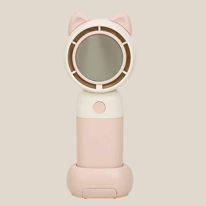 Cooling portable handheld bladeless fan with built-in mirror and rechargeable battery dock Stornfield