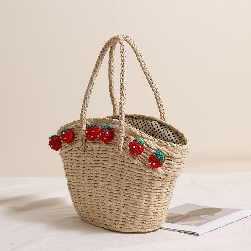 Handmade basket bag with playful strawberry motif Stornfield