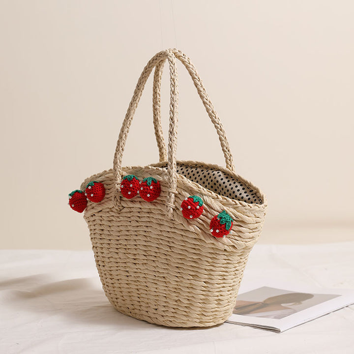 Handmade basket bag with playful strawberry motif Stornfield