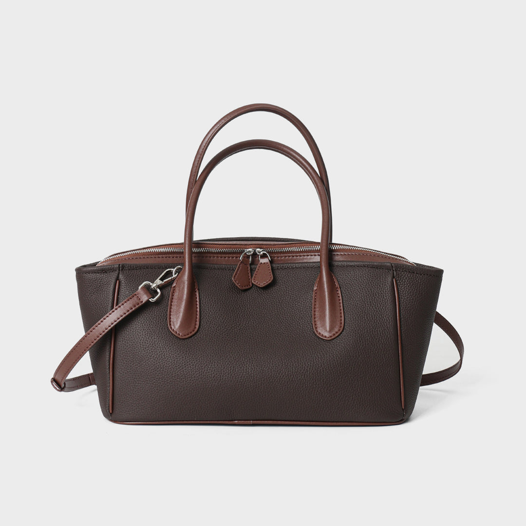 Compact Structured Tote Satchel with Dual Rounded Handles and Removable Shoulder Strap