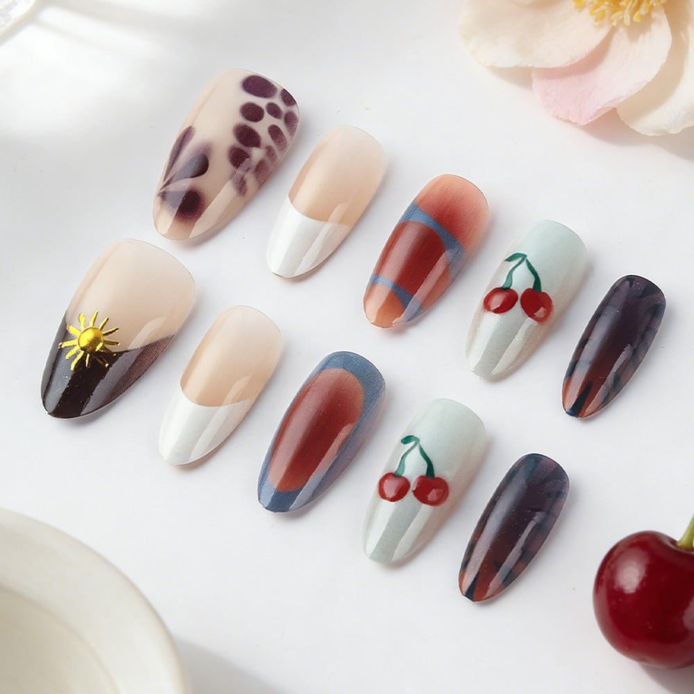 Artistic Press-On Nail Set with Floral and Geometric Patterns Stornfield