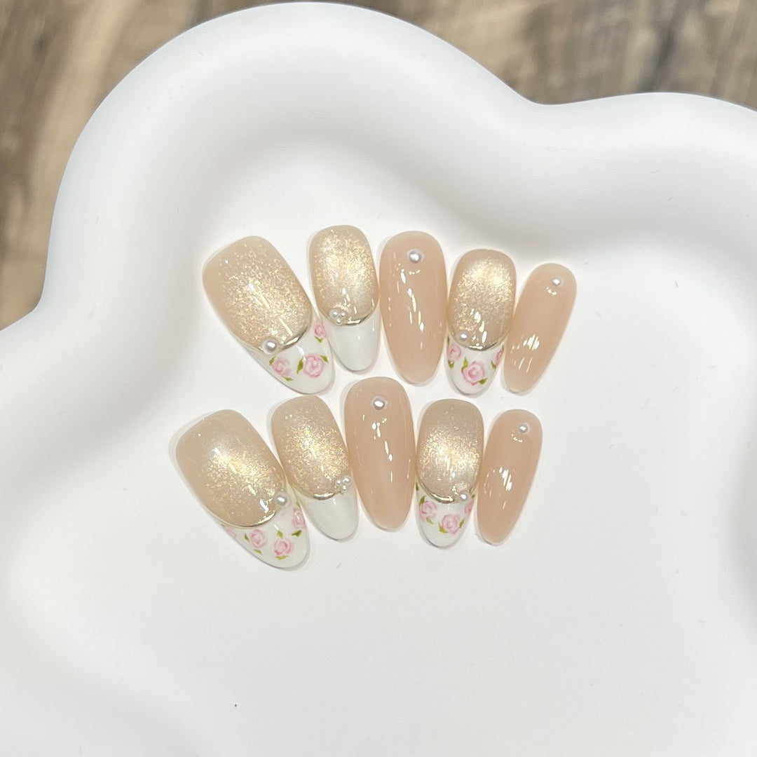 Glittery Floral Press-On Nail Set Stornfield