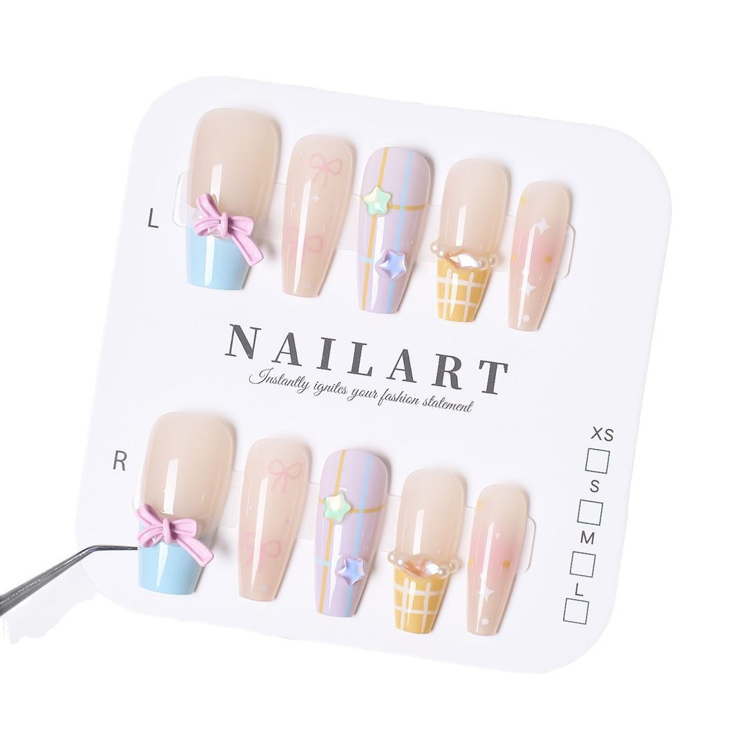 Artistic Press-On Nail Set with Whimsical Designs Stornfield