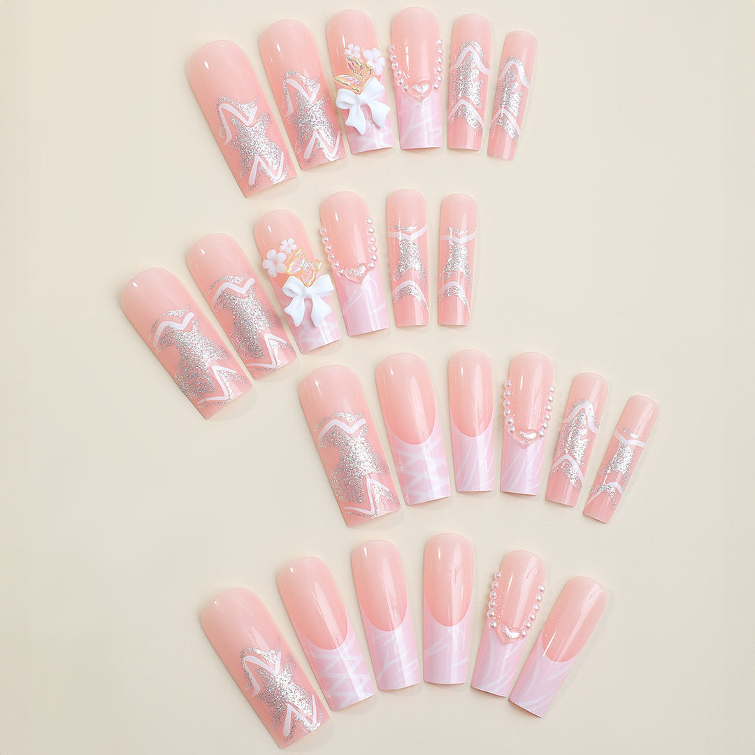 Elegant Decorative Press-On Nail Set with Floral and Pearl Accents Stornfield