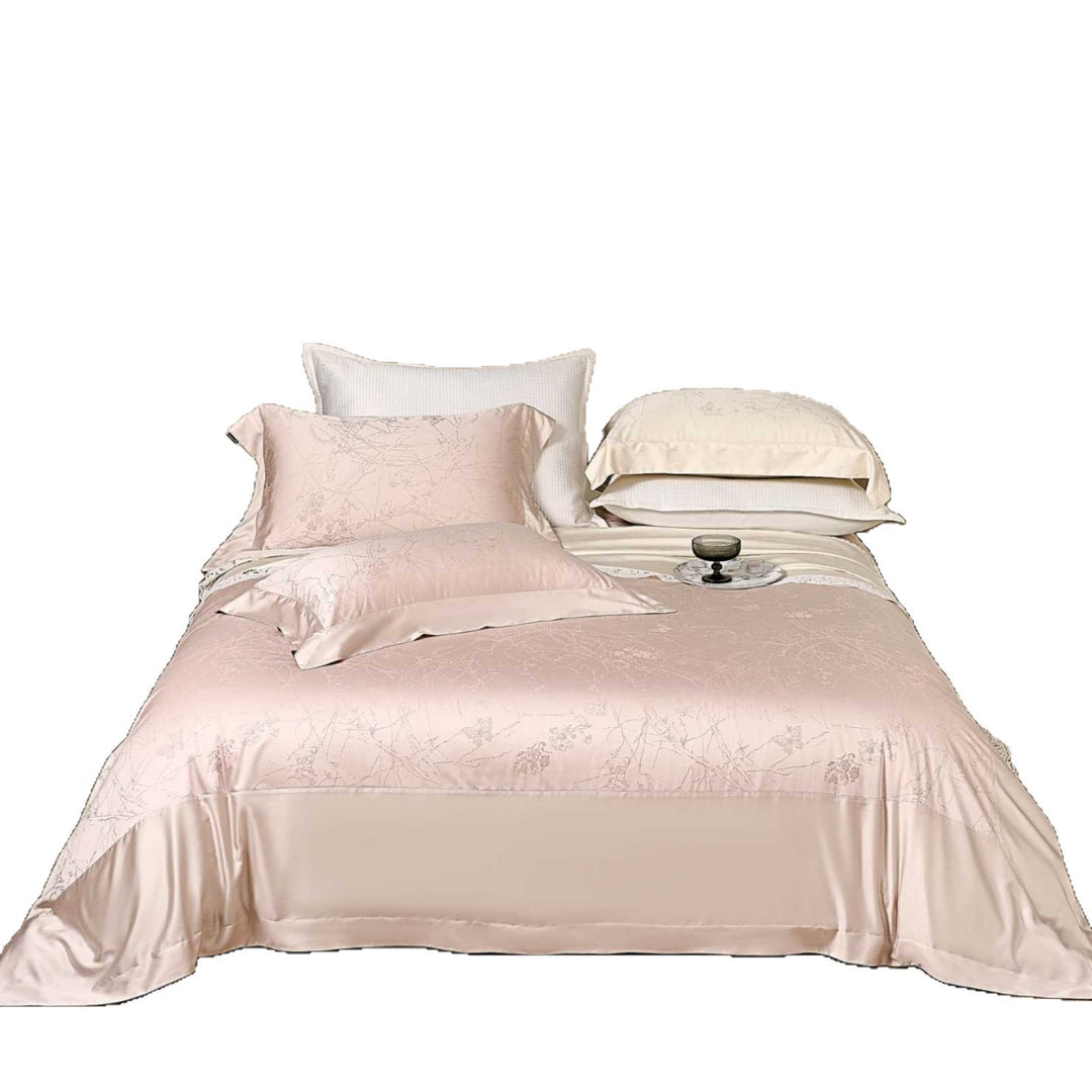 Silky Jacquard Satin Duvet Cover and Pillowcase Set with Subtle Floral Embossed Weave