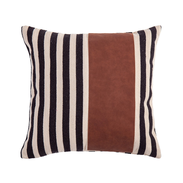 Square faux leather cushion cover with cross seam and concealed zipper