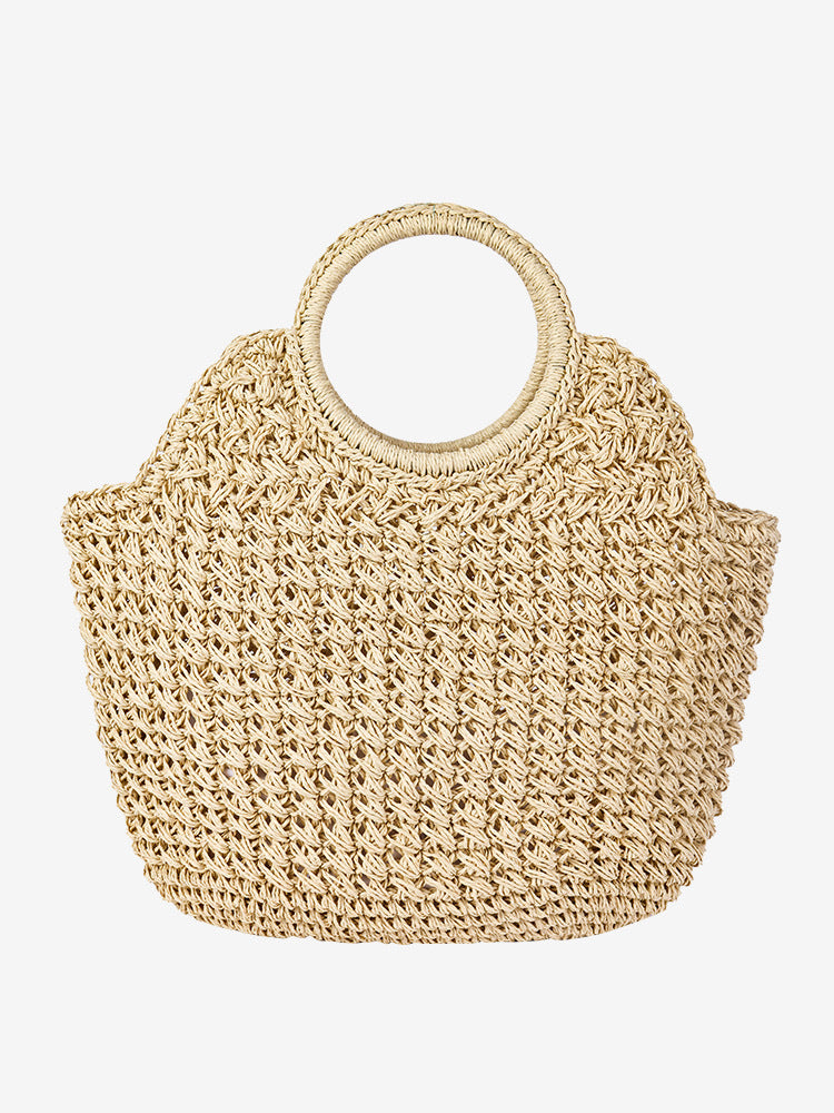 Hand-knotted straw bag with round handle Stornfield