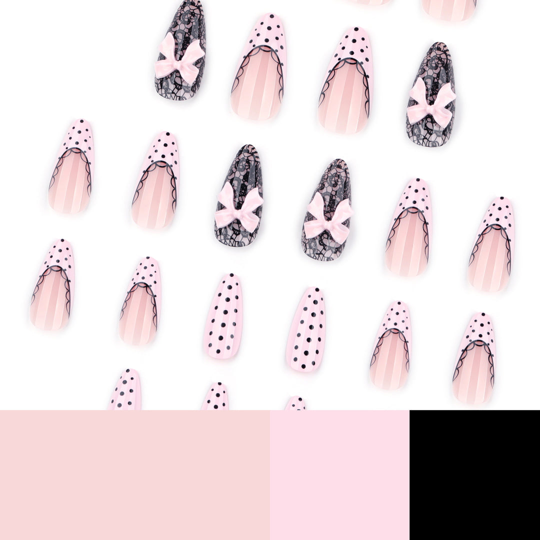 Elegant and artistic stiletto nails with tips and bows Stornfield