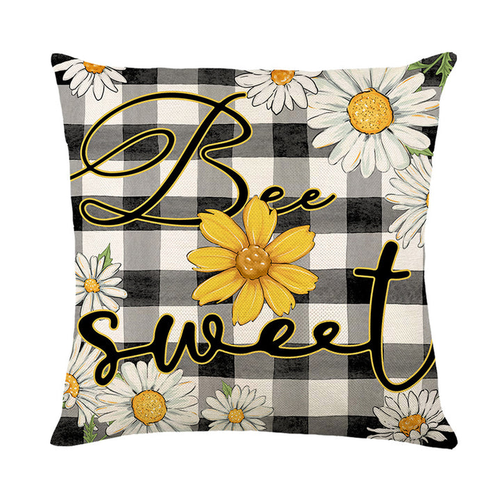 Decorative Throw Pillow Cover Buffalo Check Daisy Pattern