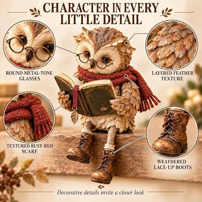 Decorative owl with book and scarf Stornfield