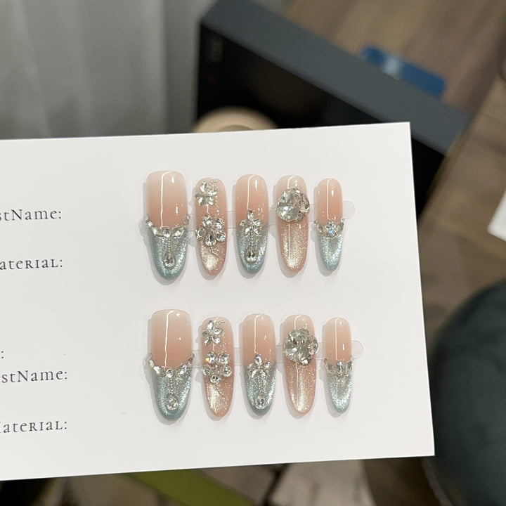 Decorative Press-On Nail Set with Crystal Accents