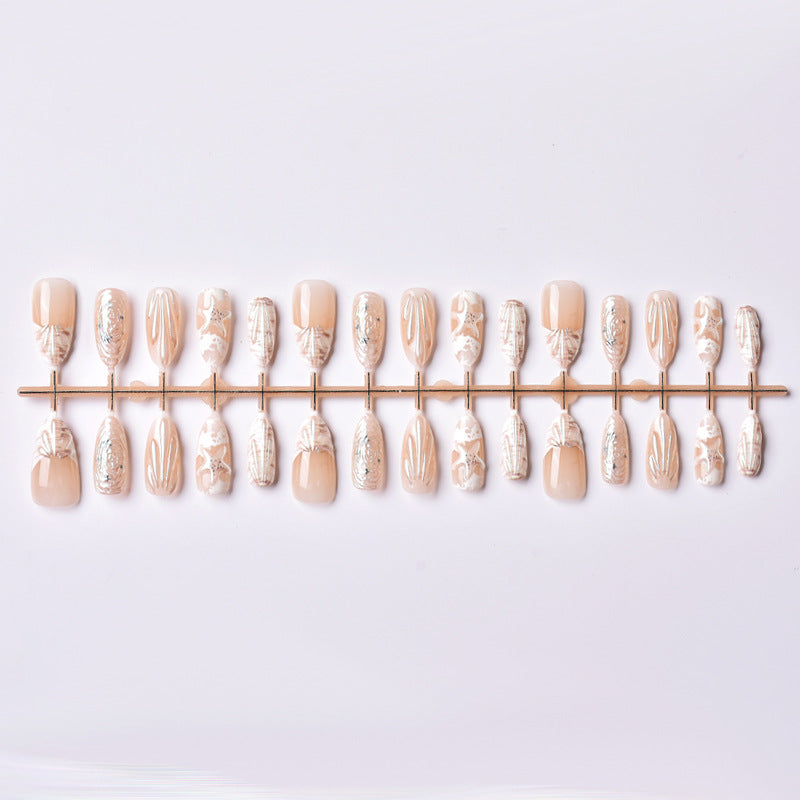 Artistic Shell-Inspired Press-On Nail Art Set Stornfield
