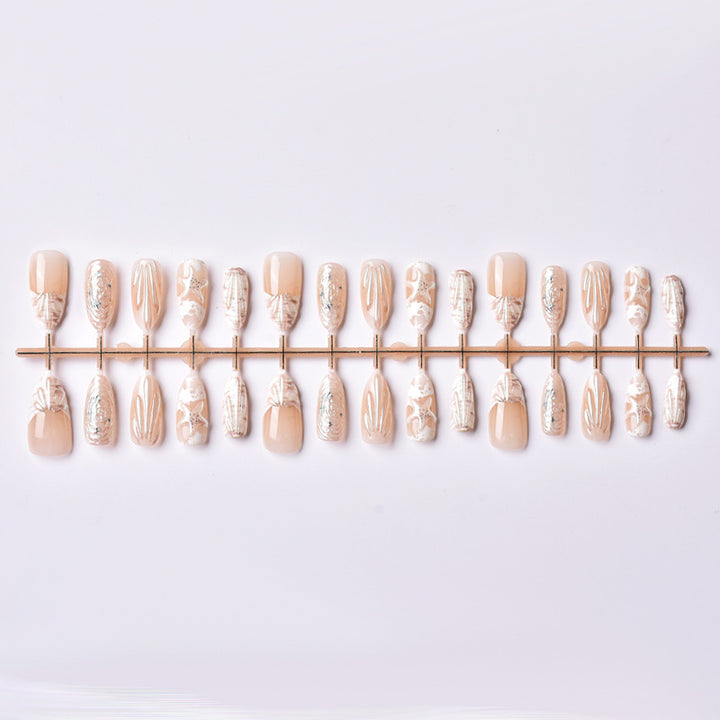 Artistic Shell-Inspired Press-On Nail Art Set Stornfield