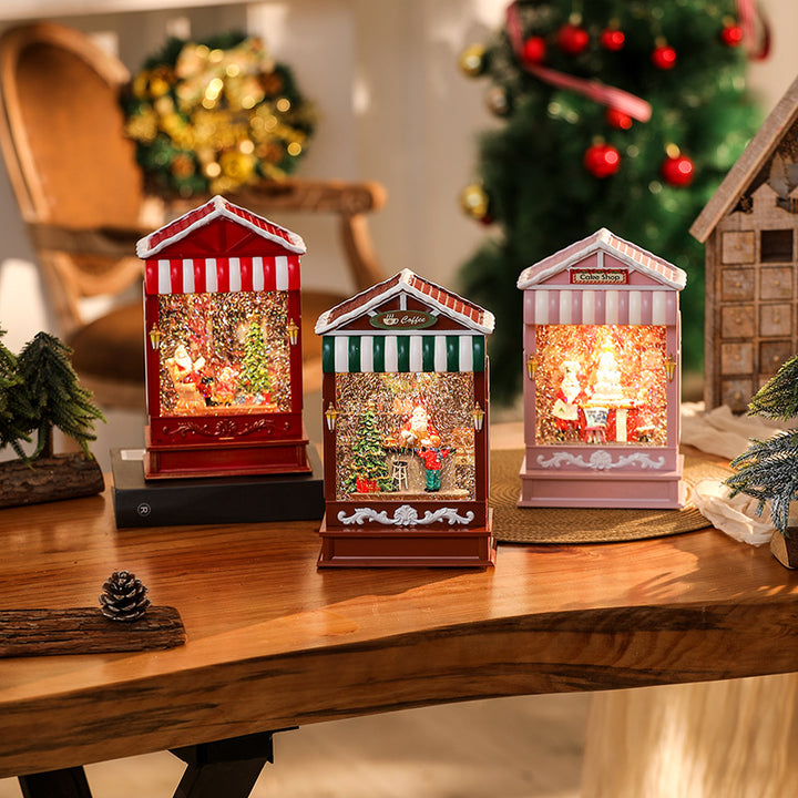 Illuminated Christmas lantern with snow and Christmas motif Stornfield
