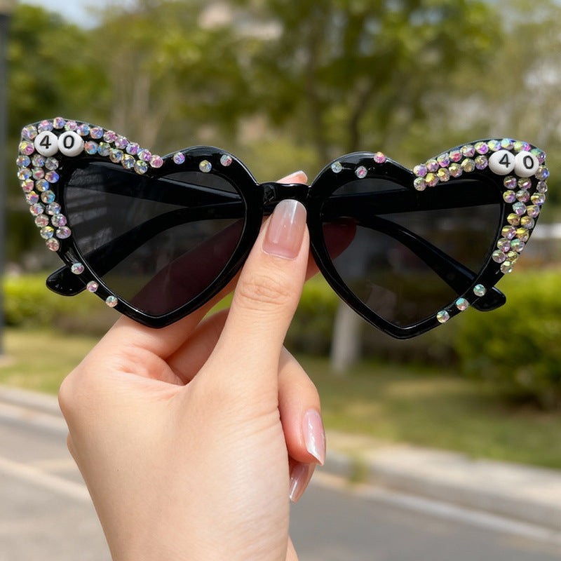 Heart-Shaped Rhinestone-Embellished Sunglasses Stornfield