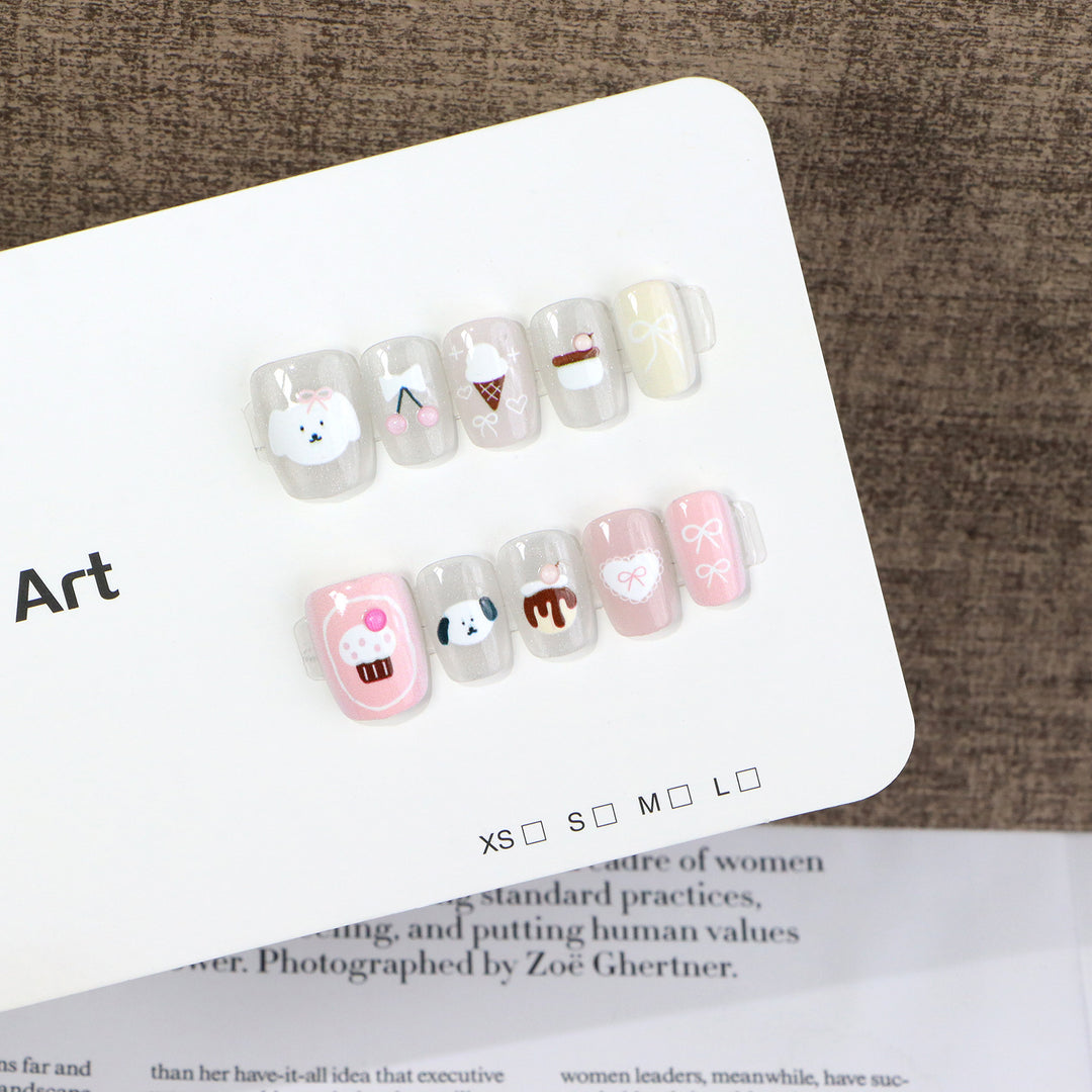 Whimsical Dessert-Themed Press-On Nail Art Set Stornfield