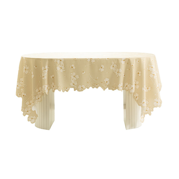 Rectangular tablecloth with olive branch pattern and wavy hem