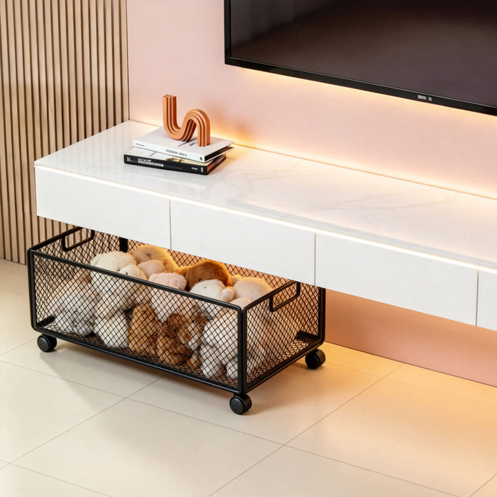 Underbed Low-Profile Metal Mesh Storage Drawer on Casters