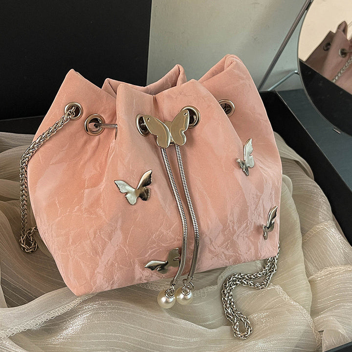 Butterfly Embellished Drawstring Handbag