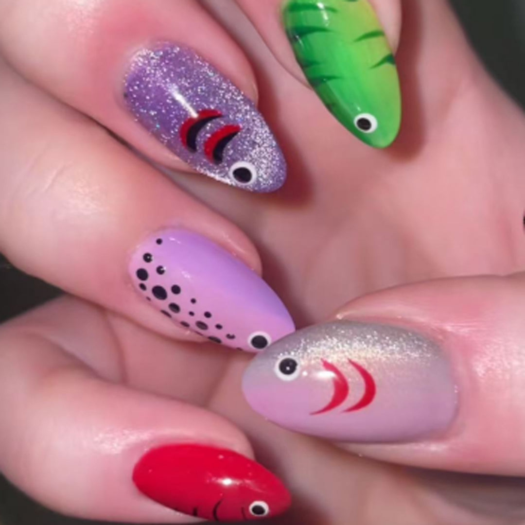 Artful Nail Extensions with Playful Fish Design Stornfield