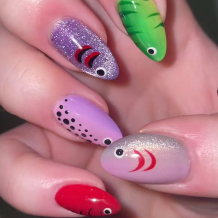 Artful Nail Extensions with Playful Fish Design Stornfield