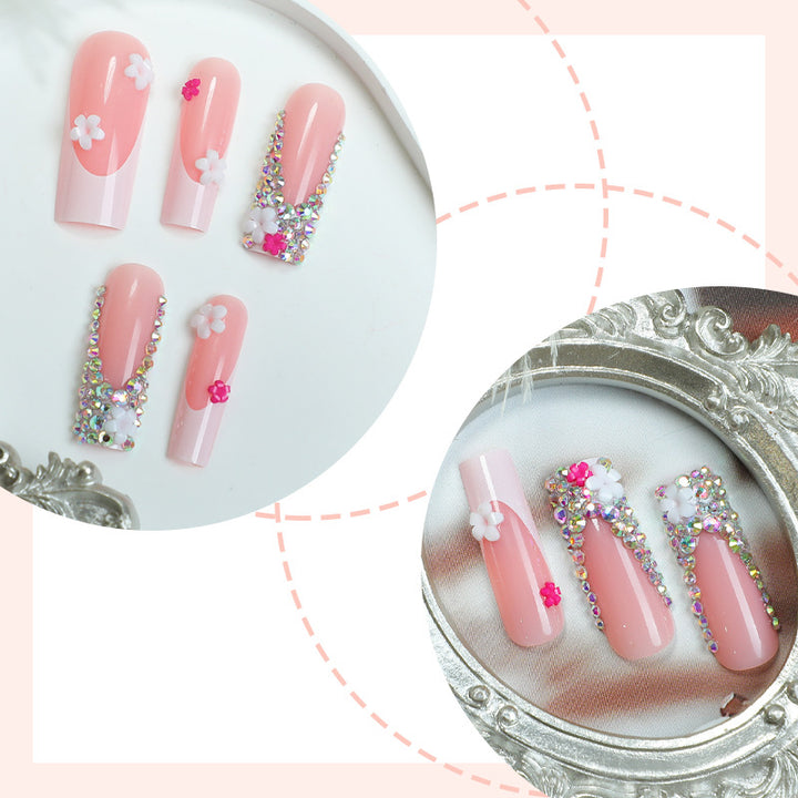 Decorative Press-On Nail Art Set with Floral and Gem Accents Stornfield 1788496044