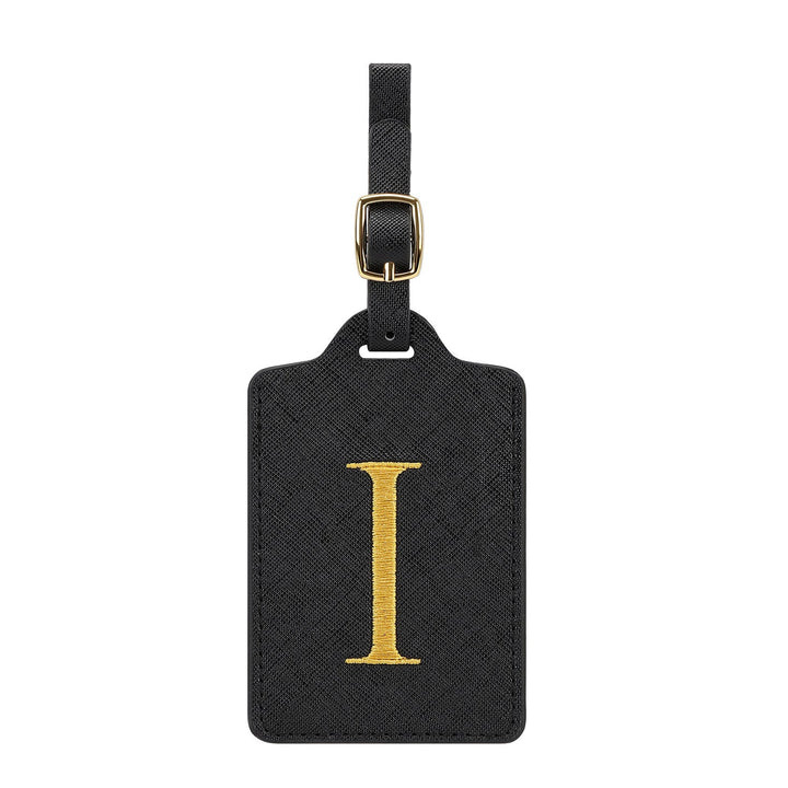 embroidered initial monogram leather luggage tag with adjustable buckle strap Stornfield