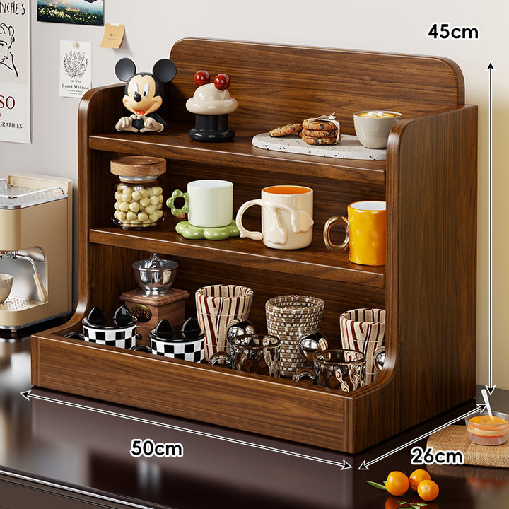 Solid Wood Countertop Multi‑Tier Mug, Jar and Spice Display Organizer