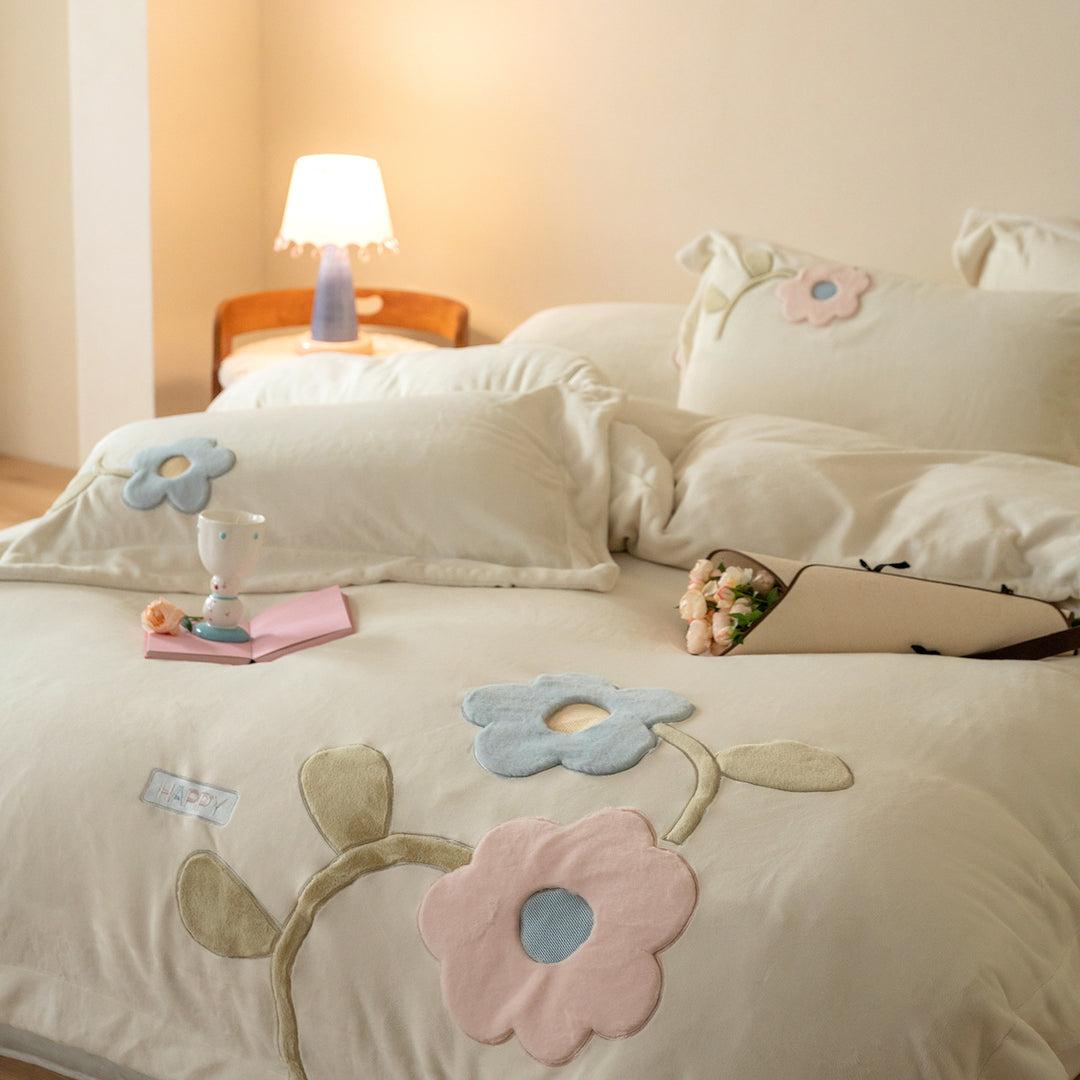 Pastel Appliqué Cotton Duvet Cover Set