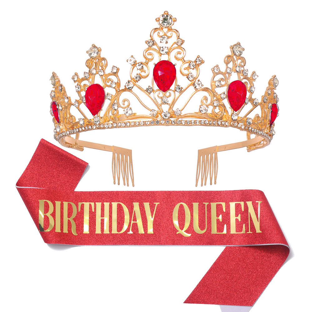 Girl crown with sparkling crystals and elegant birthday sash set Stornfield