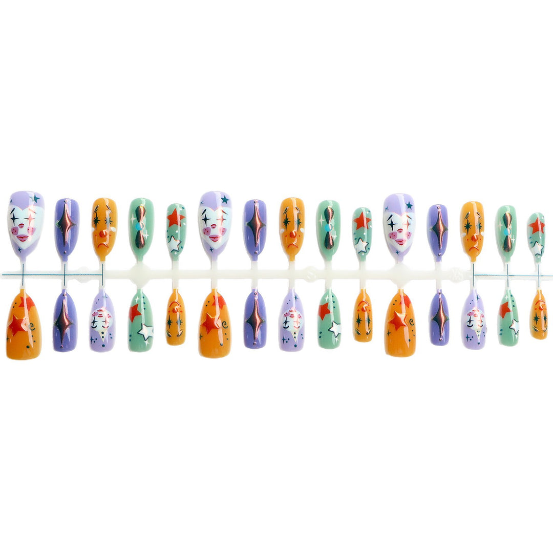 Whimsical Clown-Inspired Press-On Nail Art Set Stornfield
