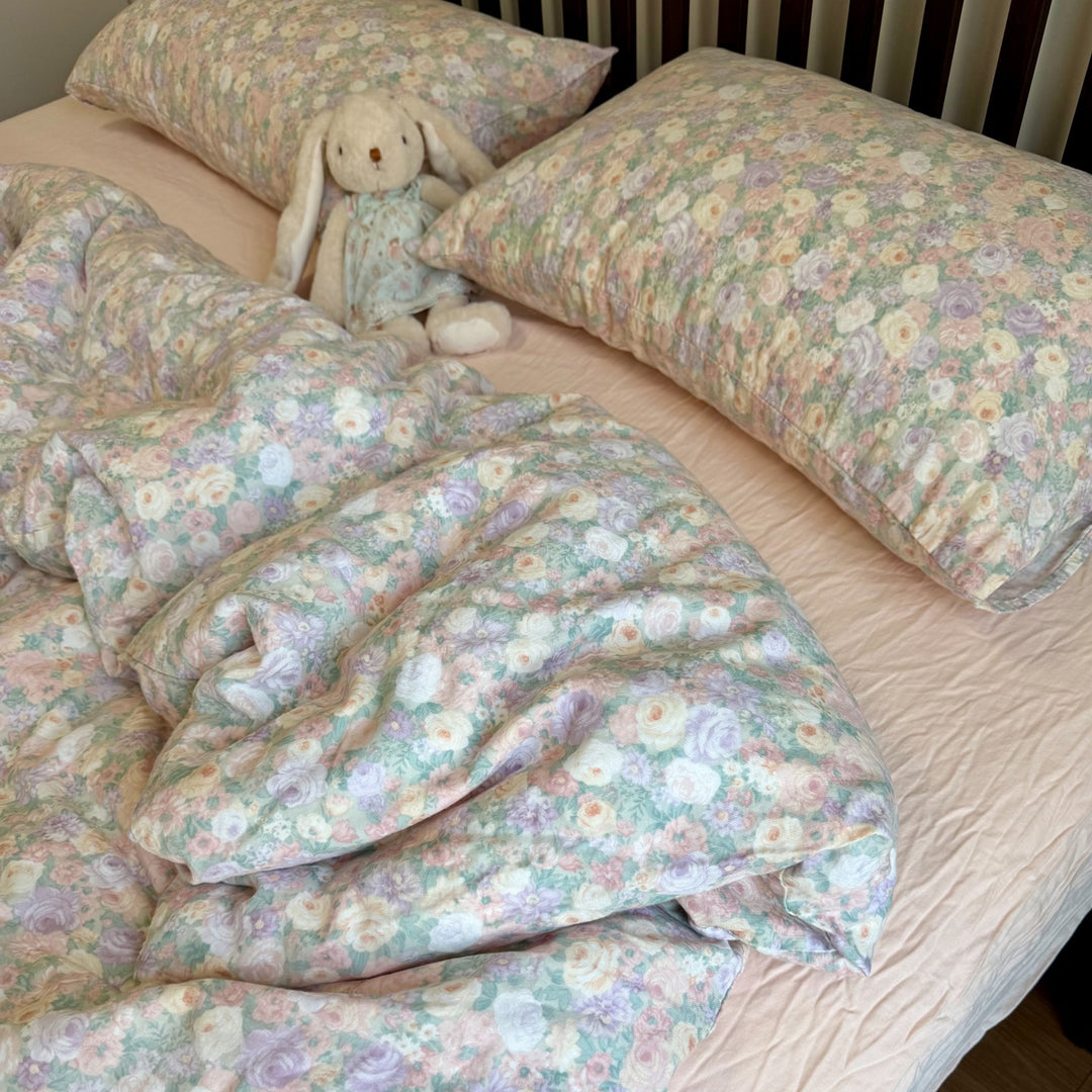 Floral Cotton Reversible Duvet and Sheet Nursery Bedding Set