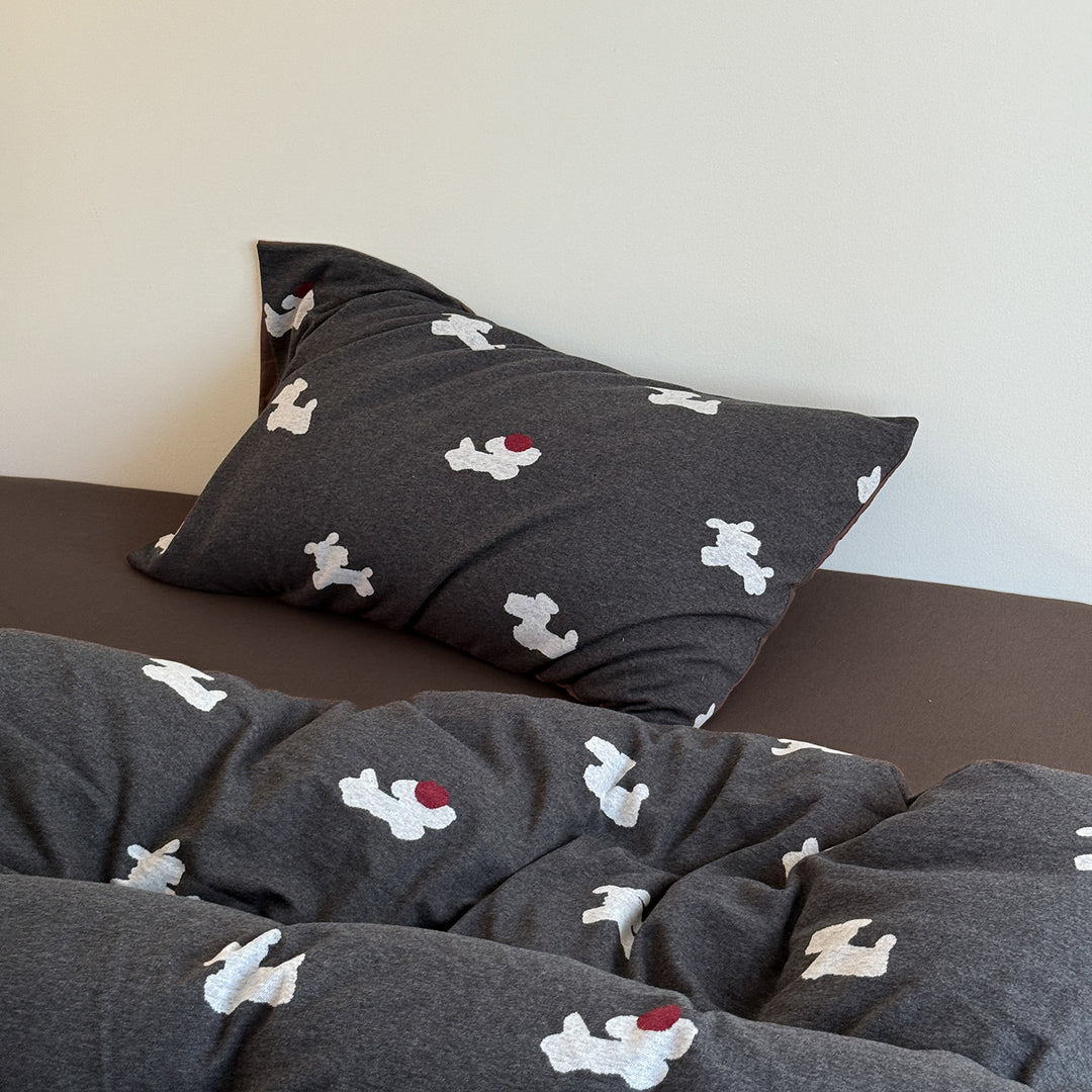 Cotton-Blend Teddy Motif Duvet Cover Set with Contrast Hem