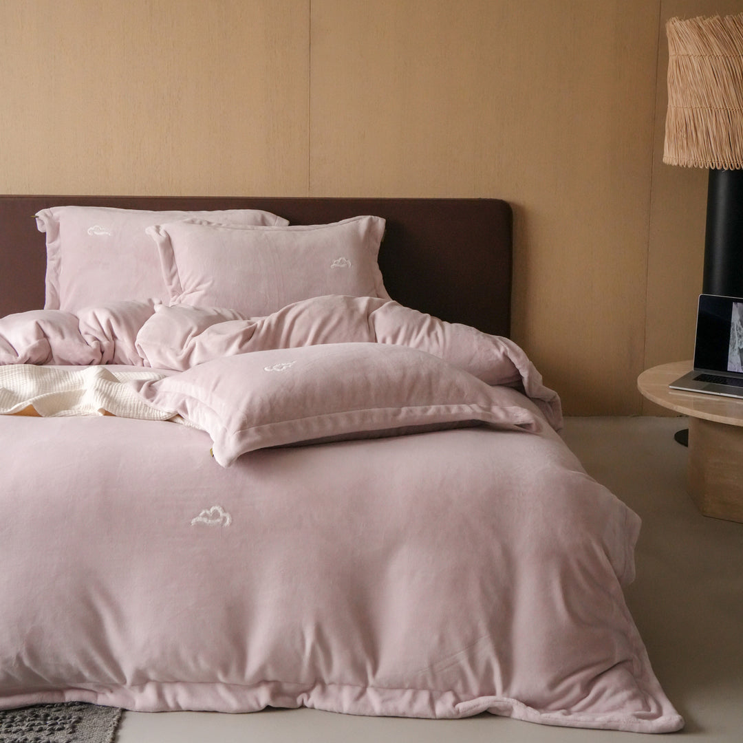 Washed Linen-Blend Cloud-Embroidered Duvet Cover Set with Hidden Closure