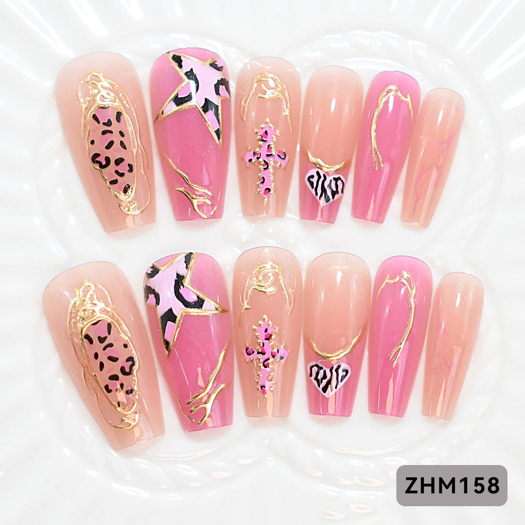 Artistic Press-On Nail Set with Cherry Blossom Design Stornfield