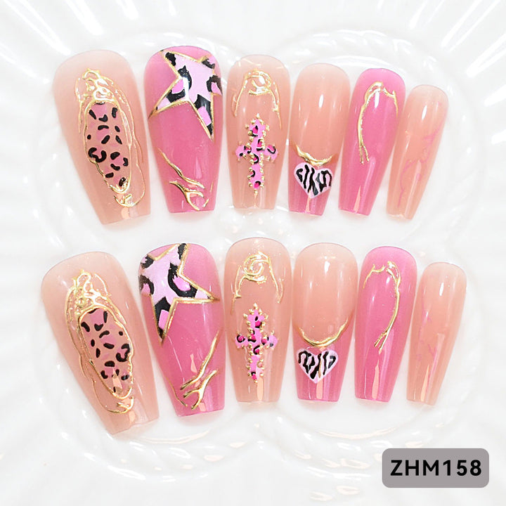Artistic Press-On Nail Set with Cherry Blossom Design Stornfield