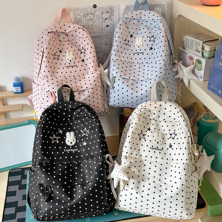 Polka Dot Backpack with Cute Character Accents Stornfield