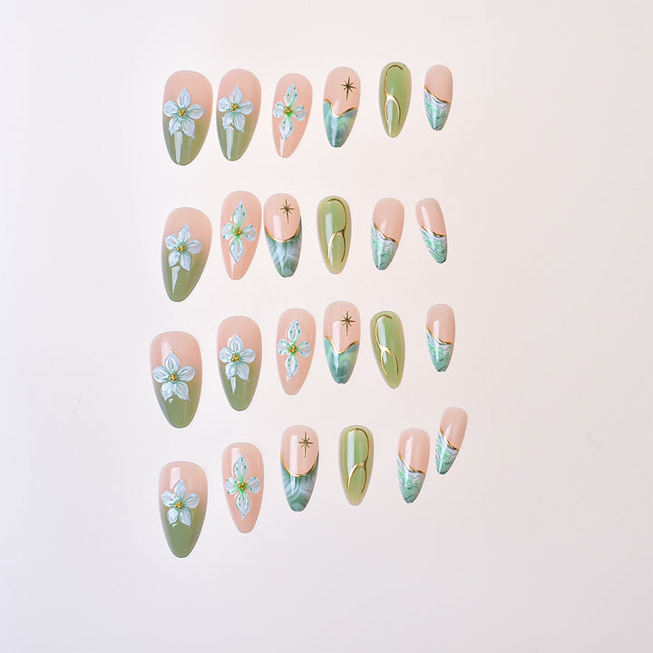 Elegant Floral-Detail Press-On Nails Stornfield