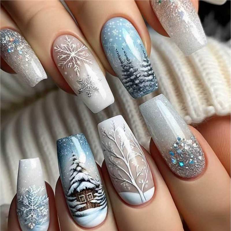 Festive Holiday-Themed Press-On Nail Art Set Stornfield