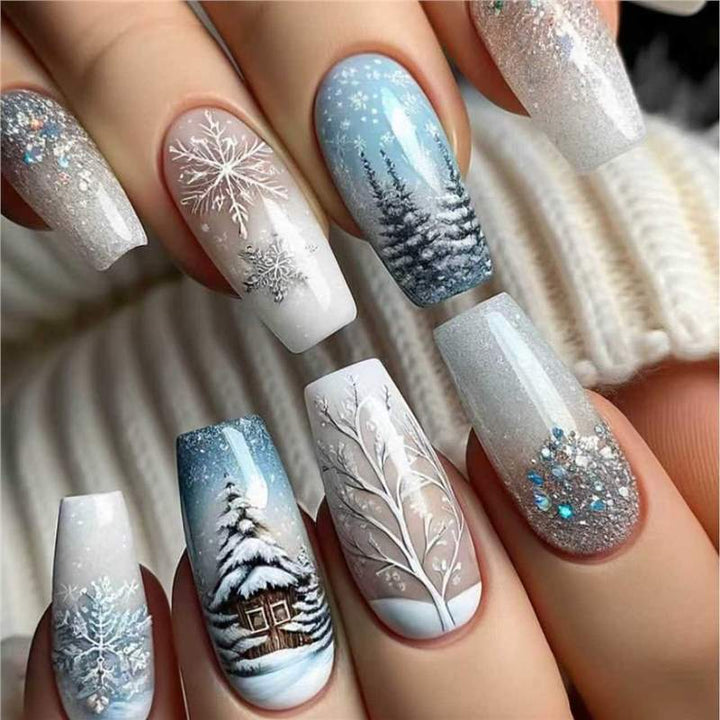 Festive Holiday-Themed Press-On Nail Art Set Stornfield