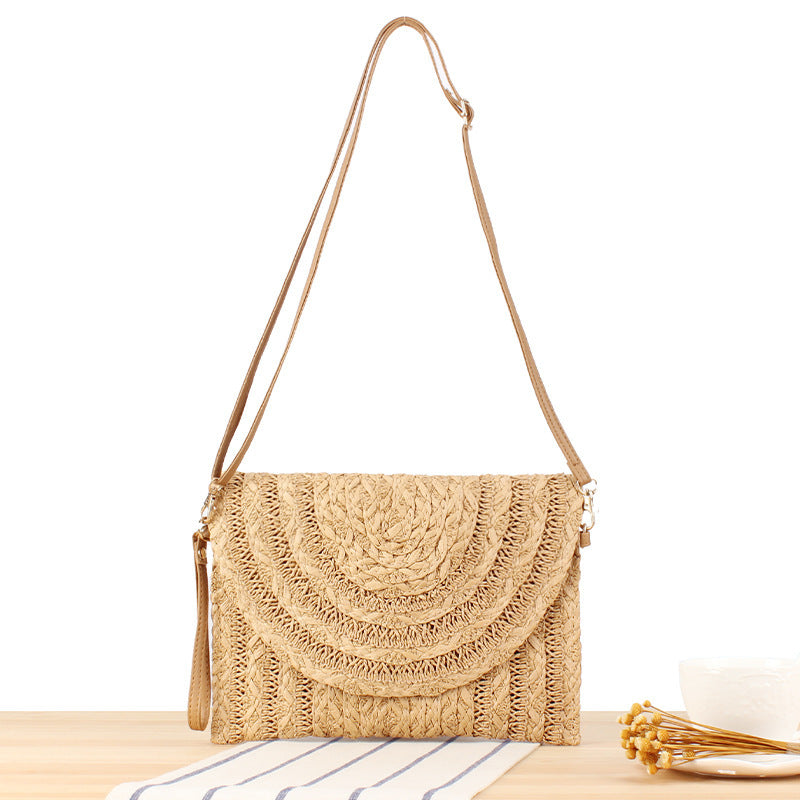 Shoulder bag made of high-quality woven natural material with elegant wave pattern Stornfield