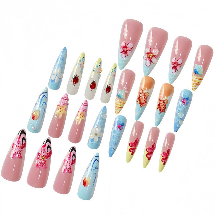 Artistic Marine-Inspired Press-On Nail Set Stornfield