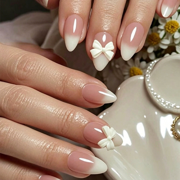 Elegant Bow-Adorned Press-On Nail Tips Stornfield