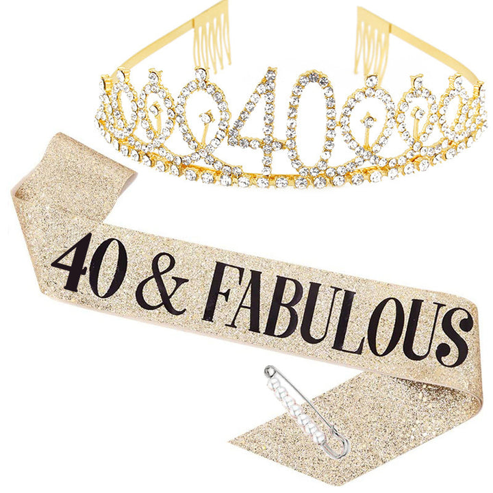 Ladies Crystal Birthday Tiara and Sash Set Stornfield