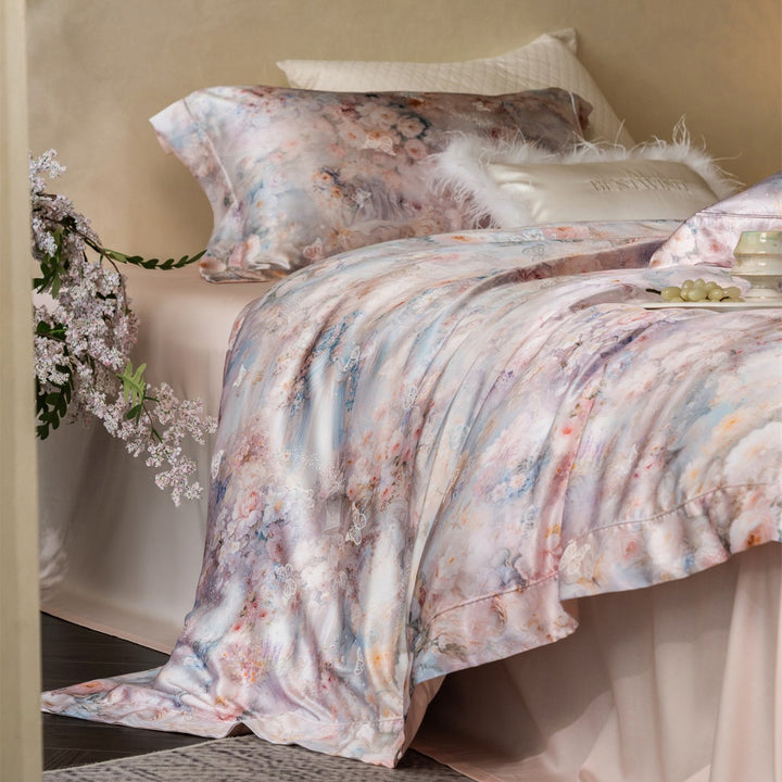 Botanical Watercolor Satin-Feel Duvet Cover Set with Piped Hem & Envelope Shams