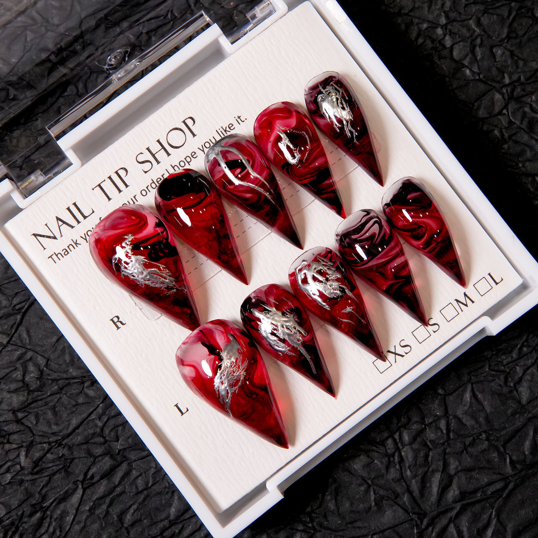 Stiletto Press-On Nail Set with Artistic Swirl Design