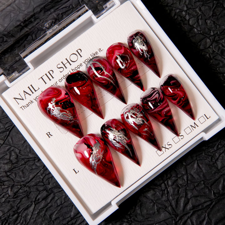 Stiletto Press-On Nail Set with Artistic Swirl Design