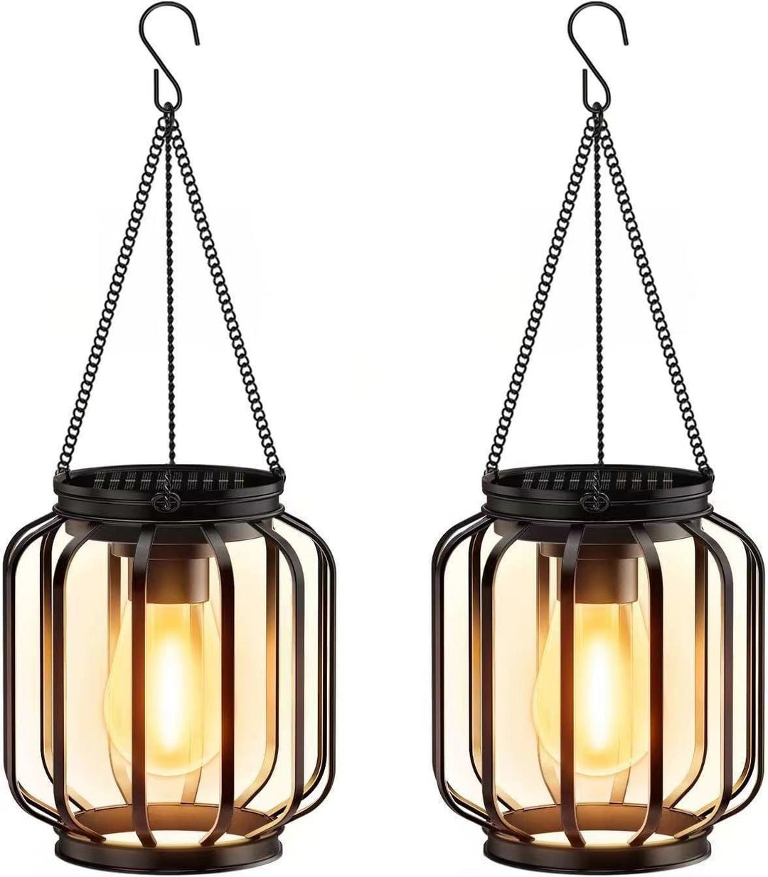 Solar Hanging Outdoor Lanterns With Vintage-Style LED Filament Bulb And Metal Cage Waterproof Suspension Stornfield