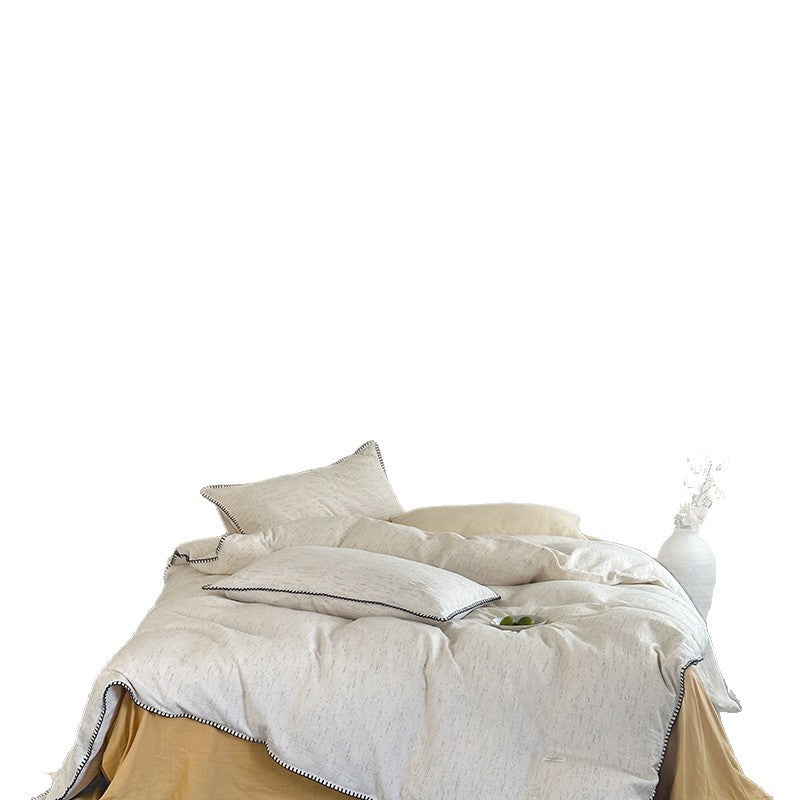 Natural mix bedding set made of linen-cotton with contrasted piping