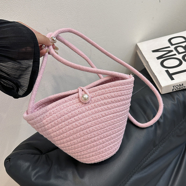 Woven Pearl Accent Handbag
